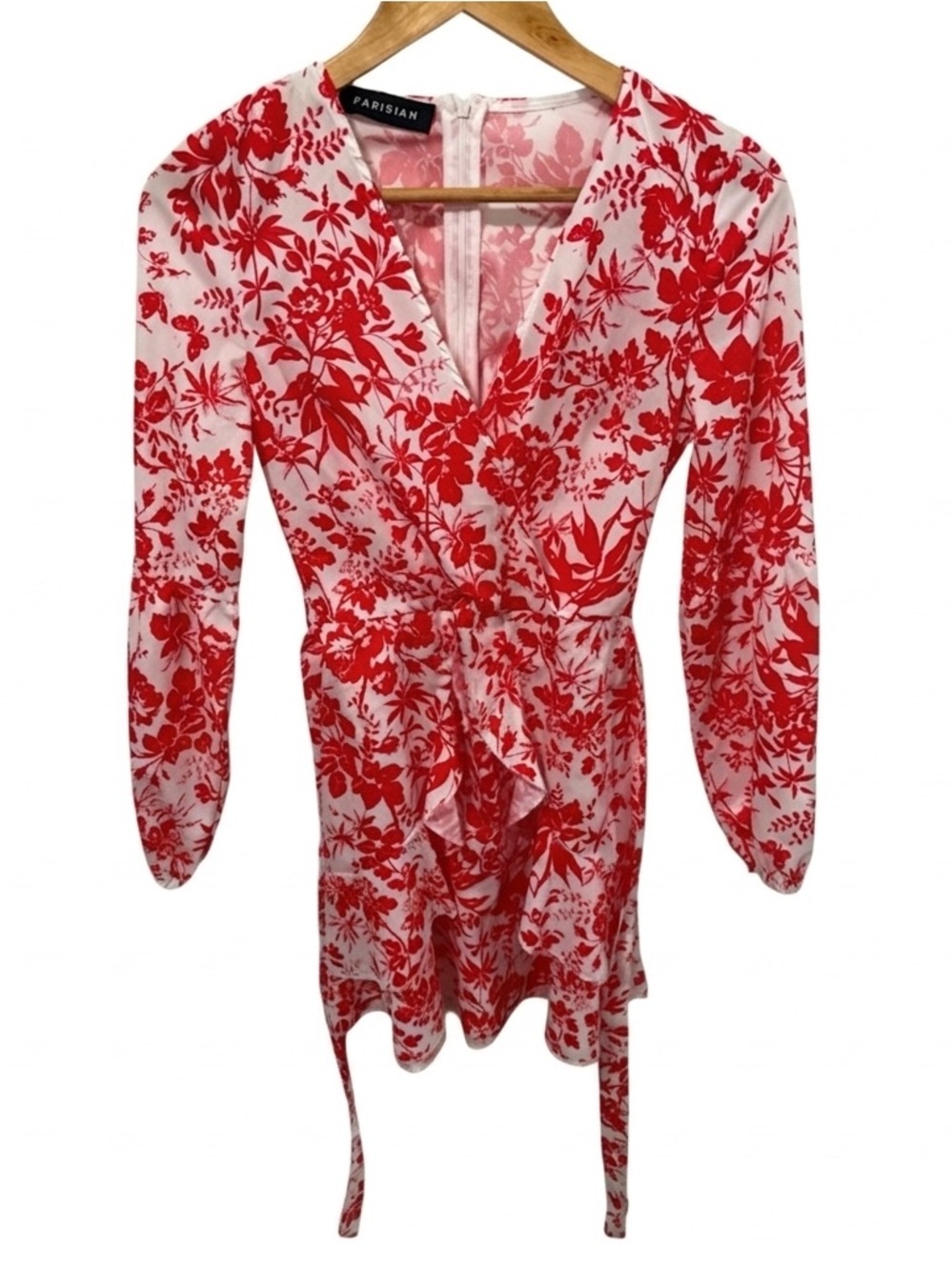 Parisian Works Red Floral Long Sleeve Dress Size 8